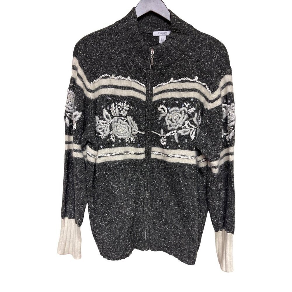 Dress Barn Women's Sweater Cardigan Full Zip Wool Angora Blend Grey Size 14 16